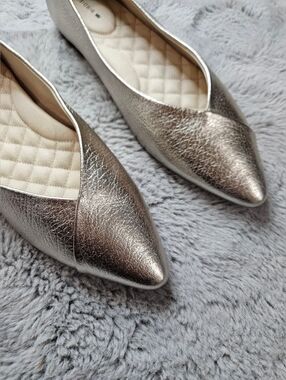 BIRDIES 9.5 Flats Leather Goldfinch Pointy Toe Slip On Shoes Champaign Gold